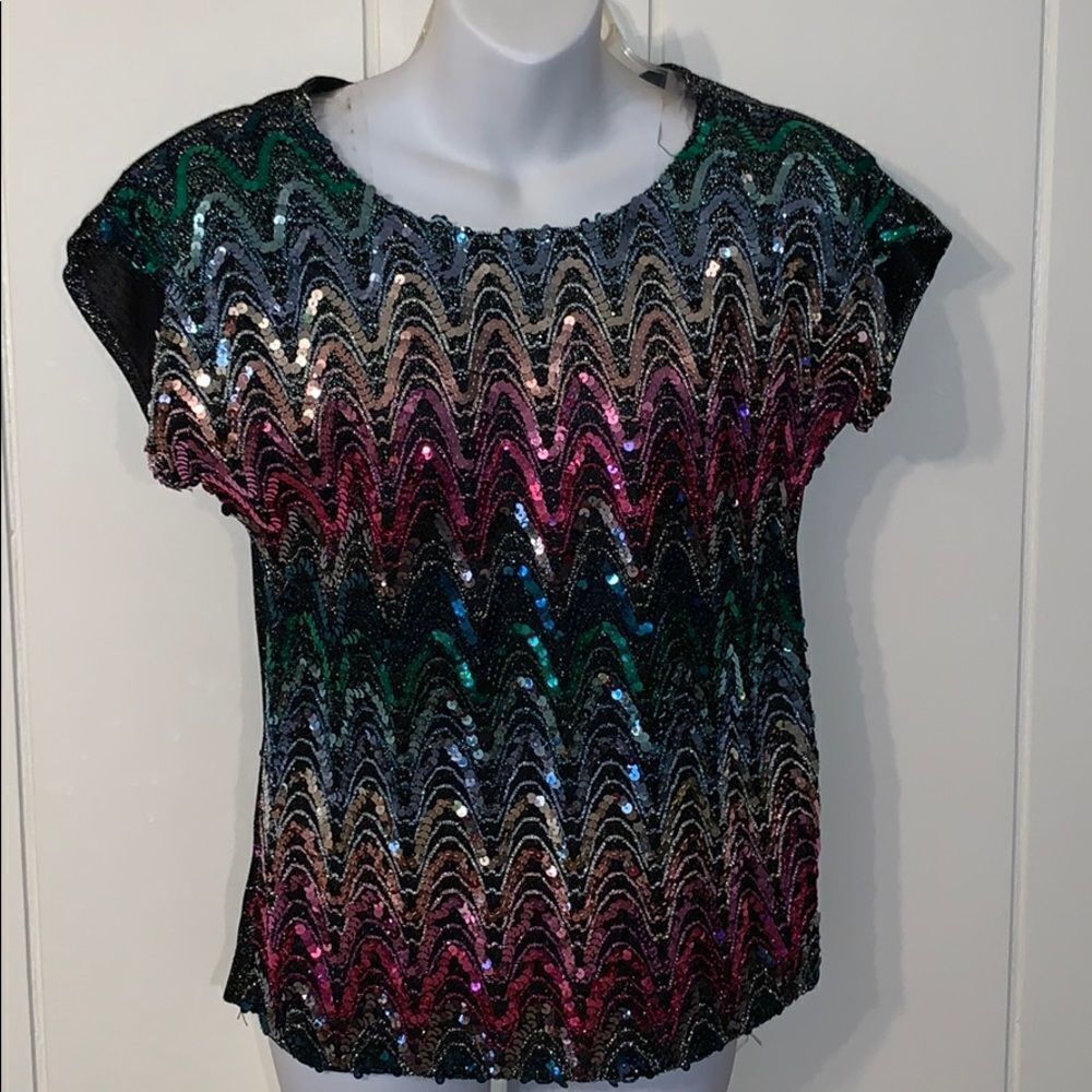 Fantastic VTG 80s multi colored sequined top‎